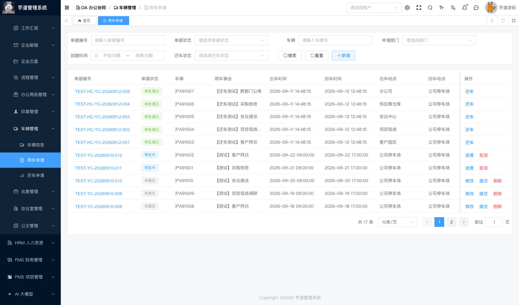 管理后台 - 用车申请
