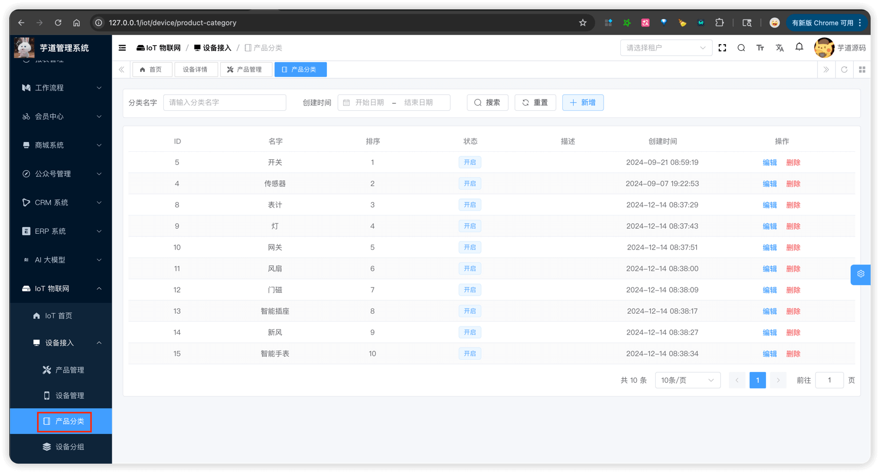 管理后台 - 产品分类